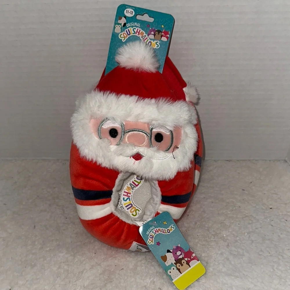Squishmallows Santa Claus Plush Slippers Christmas Holiday Red, White, and Black